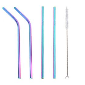 Colourful Reusable Stainless Steel Straws (Option: Multicolor-STRAIGHT.BENT)