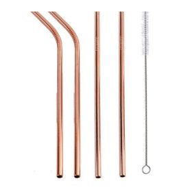 Colourful Reusable Stainless Steel Straws (Option: ROSE GOLD-STRAIGHT.BENT)