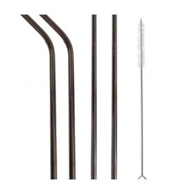 Colourful Reusable Stainless Steel Straws (Option: BALCK-STRAIGHT.BENT)