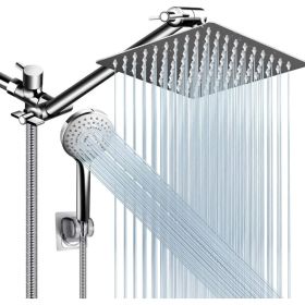 Shower Head Combo, 8 Inch High Pressure Rain With 11 Inch Adjustable Extension Arm And 5 Settings Handheld, Powerful Spray Against Low Water Pres (Option: 8ShowerheadSetChrome)