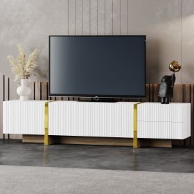 ON-TREND Luxury Fluted TV Stand For TVs Up To 80'', Modern Entertainment Center With Storage Cabinets & Drawers, Smooth Media Console With Golden (Option: White)